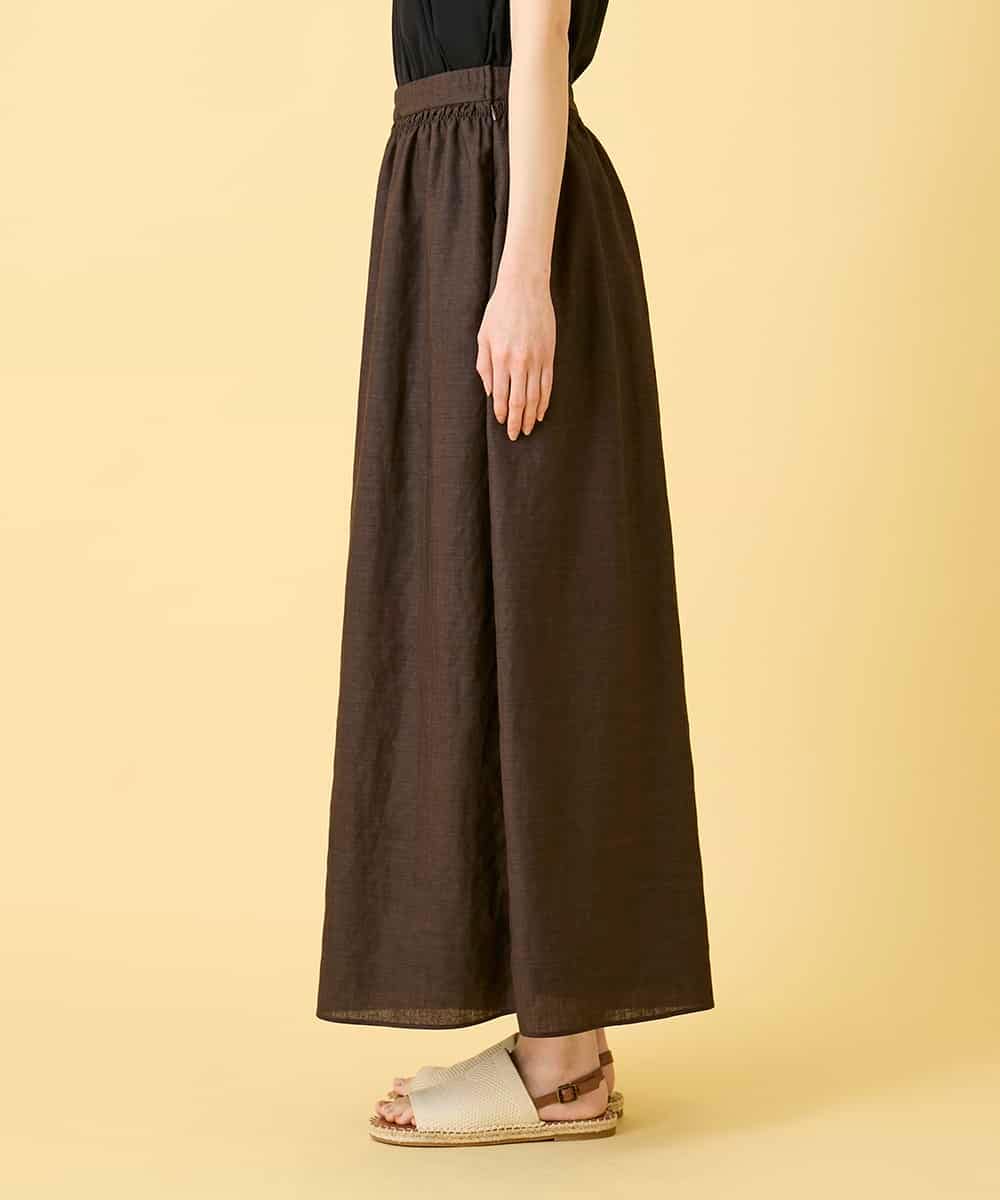 RLLGE12290 HIROKO BIS GRANDE(ヒロコ ビス グランデ) 【先行予約/大きいサイズ】ウエストギャザーリネンライクワイドパンツ ブラウン