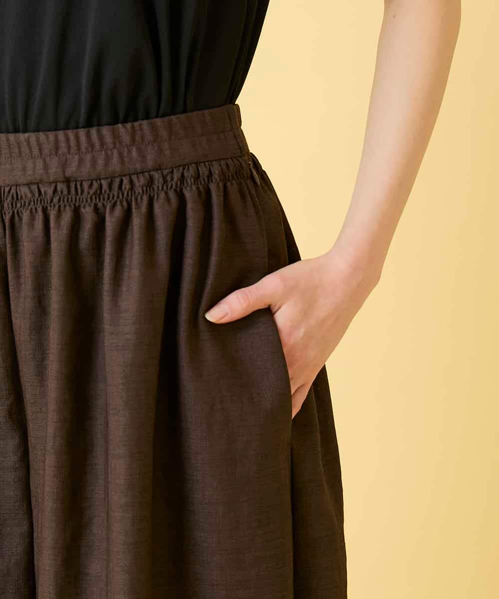 RLLGE12290 HIROKO BIS GRANDE(ヒロコ ビス グランデ) 【先行予約/大きいサイズ】ウエストギャザーリネンライクワイドパンツ ブラウン