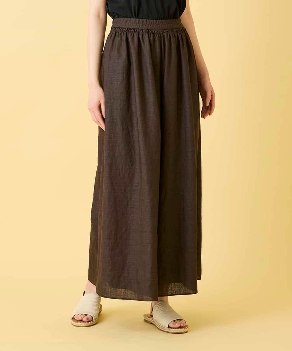 RLLGE12290 HIROKO BIS GRANDE(ヒロコ ビス グランデ) 【先行予約/大きいサイズ】ウエストギャザーリネンライクワイドパンツ ブラウン