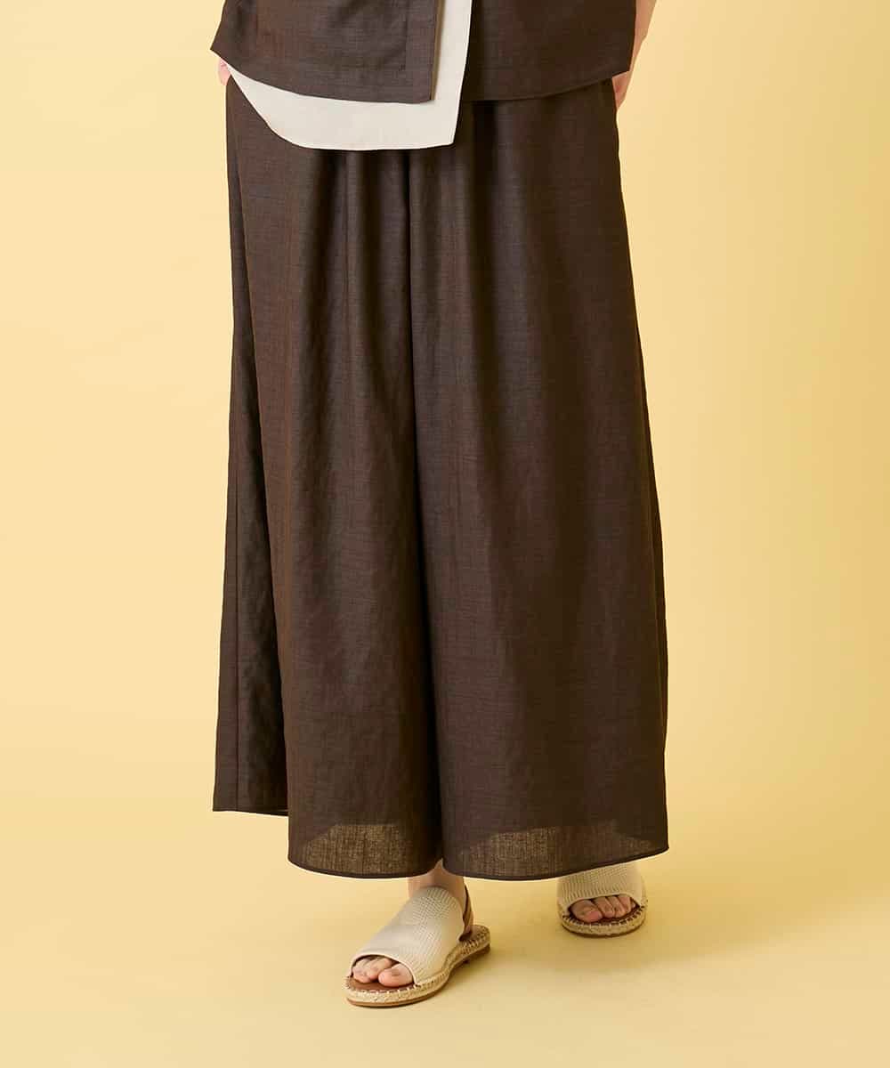 RLLGE12290 HIROKO BIS GRANDE(ヒロコ ビス グランデ) 【先行予約/大きいサイズ】ウエストギャザーリネンライクワイドパンツ ブラウン