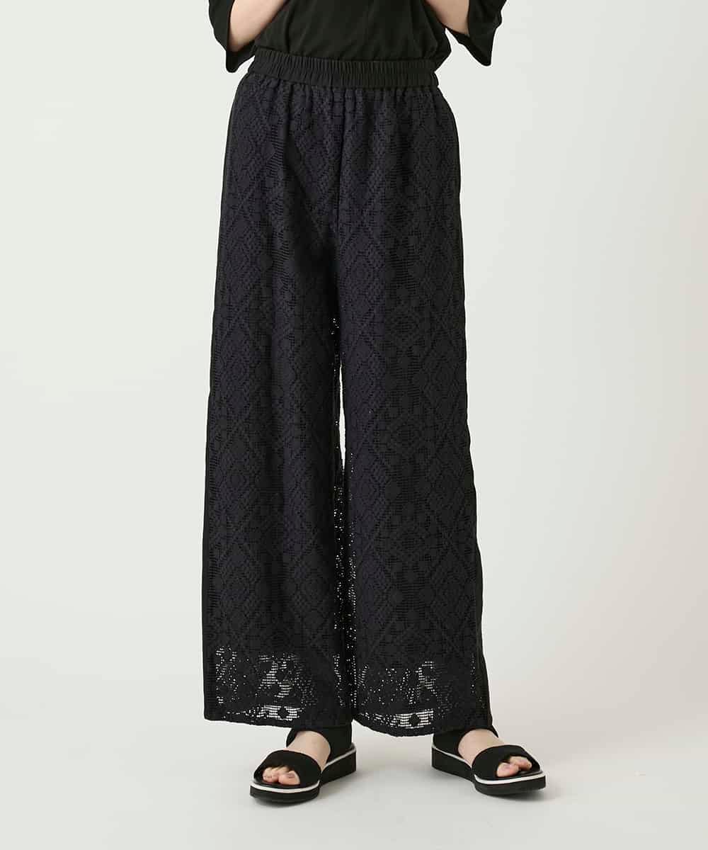 RLLGE30280 HIROKO BIS GRANDE(ヒロコ ビス グランデ) ラッセルレースサイドラインフレアーパンツ ブラック