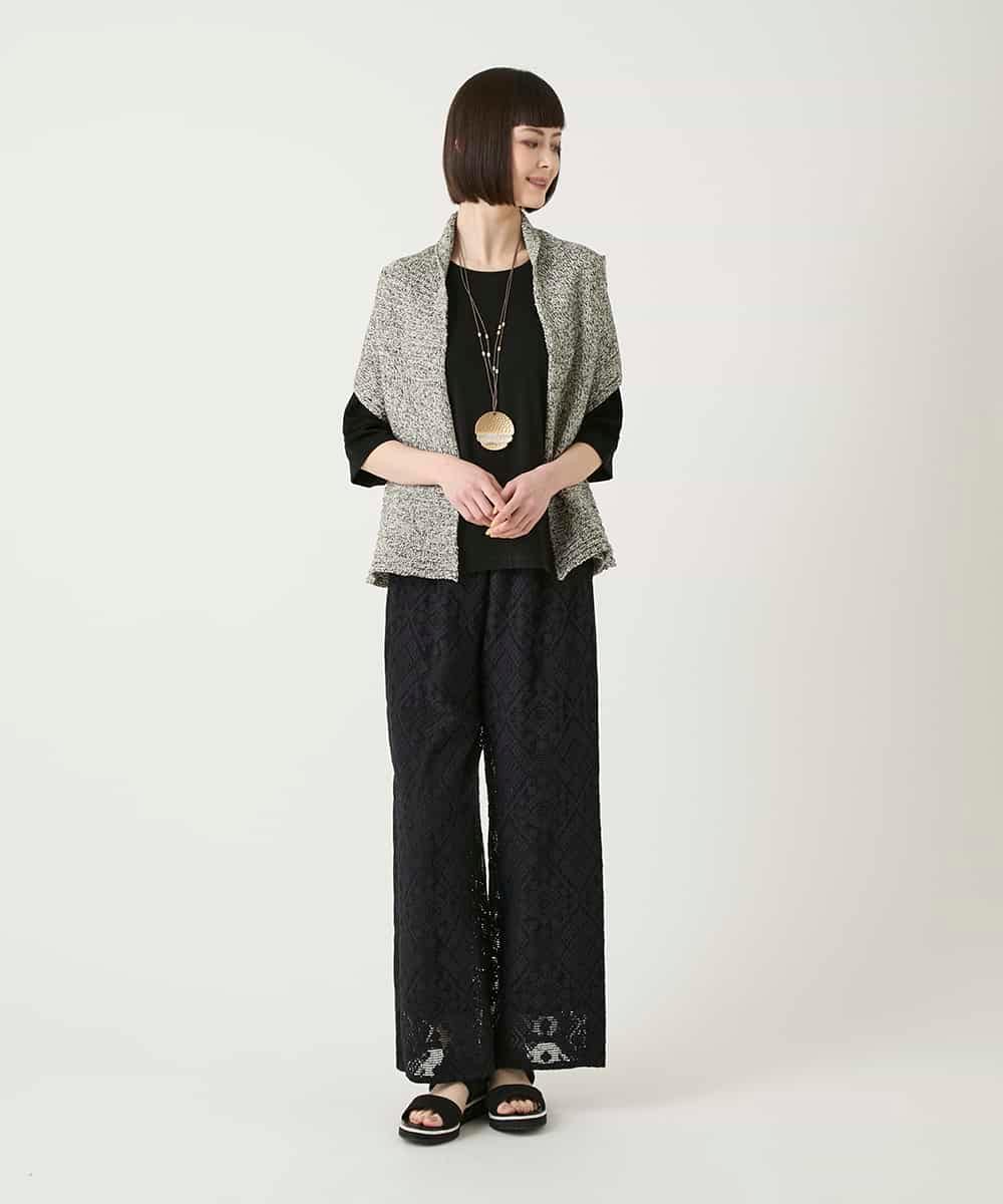 RLLGE30280 HIROKO BIS GRANDE(ヒロコ ビス グランデ) ラッセルレースサイドラインフレアーパンツ ブラック