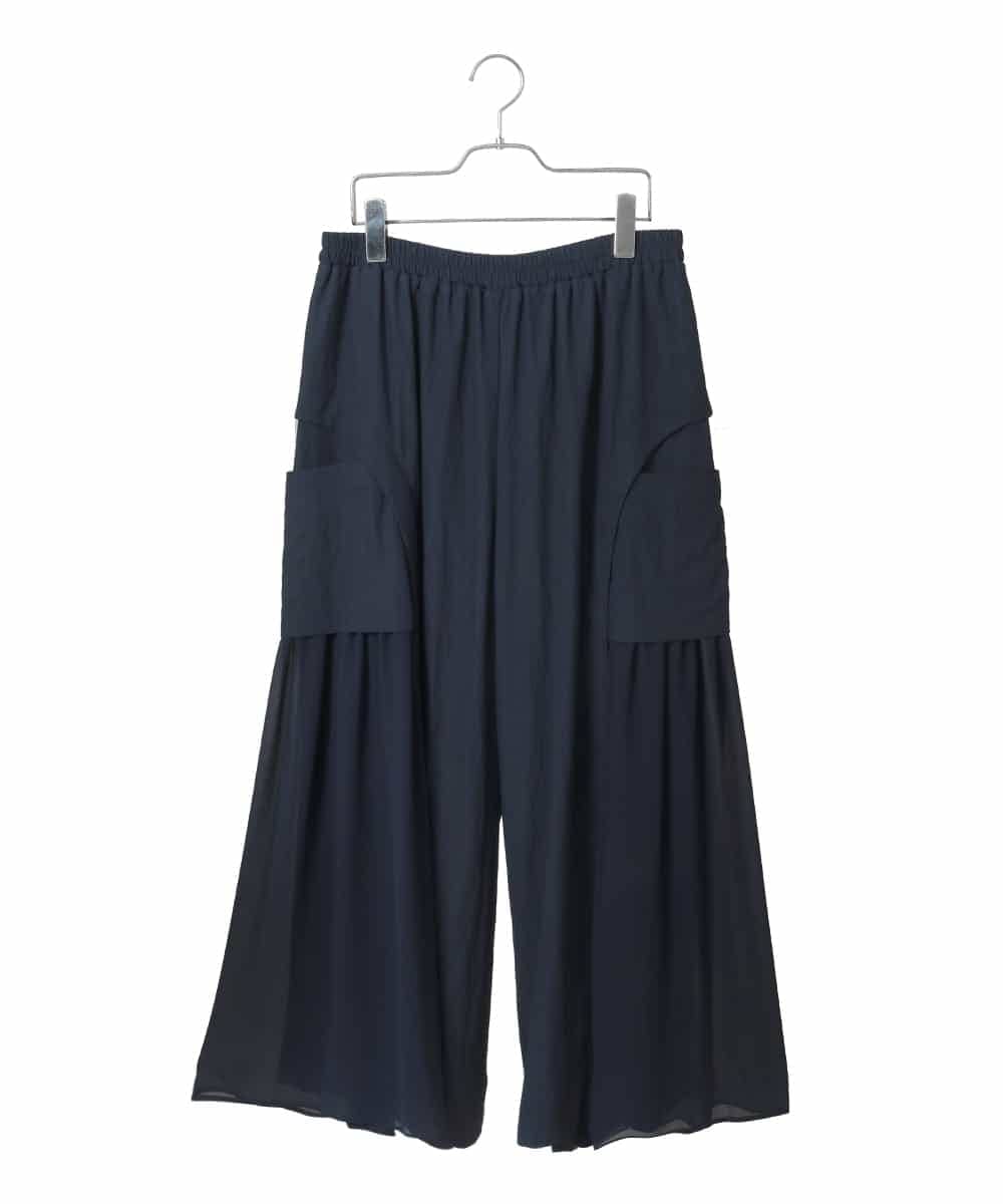 RLLGE58310 HIROKO BIS GRANDE(ヒロコ ビス グランデ) 【大きいサイズ】異素材ジョイントデザインワイドパンツ /洗える ネイビー
