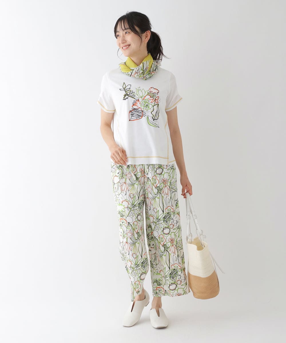 RLLGT25350 HIROKO BIS GRANDE(ヒロコ ビス グランデ) 【洗濯機で洗える】アートプリントフレアパンツ オレンジ