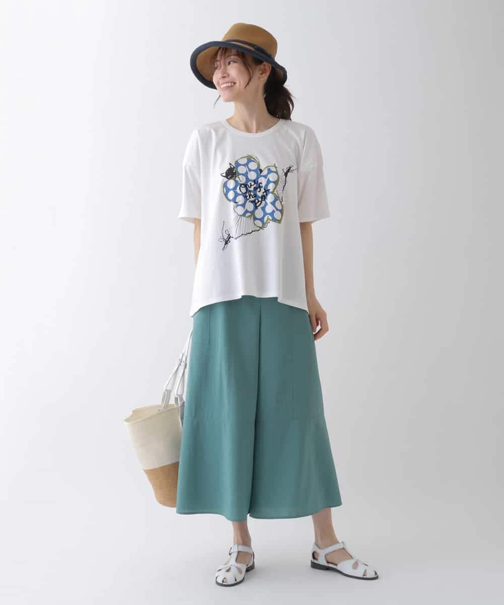 RLLHS26280 HIROKO BIS GRANDE(ヒロコ ビス グランデ) 【洗濯機で洗える】リネンライクボリュームワイドパンツ グリーン