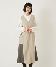 RLPAD27350 HIROKO BIS GRANDE(ヒロコ ビス グランデ) 【大きいサイズ】異素材Vネックジャンパースカート /洗える グレー