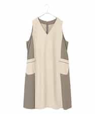 RLPAD27350 HIROKO BIS GRANDE(ヒロコ ビス グランデ) 【大きいサイズ】異素材Vネックジャンパースカート /洗える ベージュ