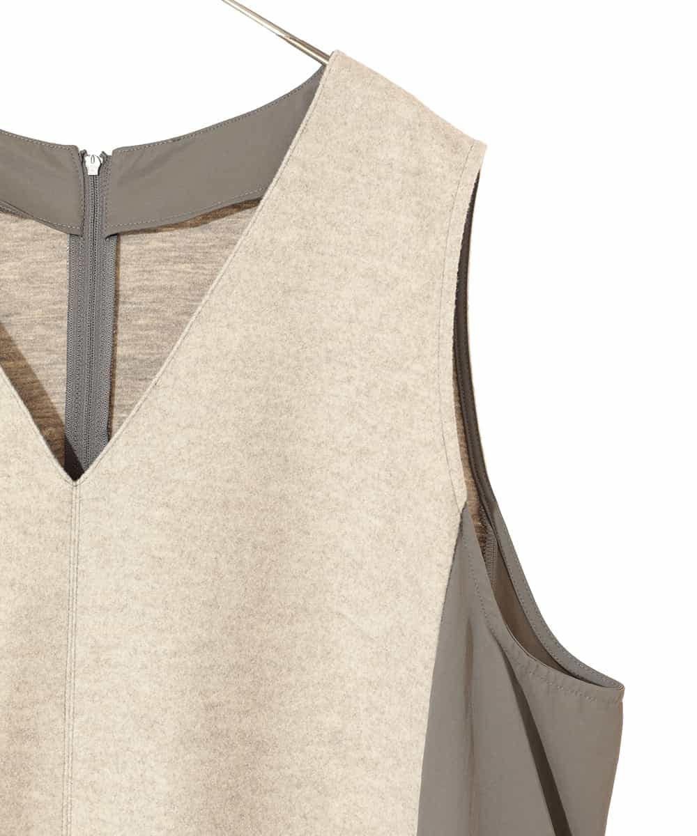 RLPAD27350 HIROKO BIS GRANDE(ヒロコ ビス グランデ) 【大きいサイズ】異素材Vネックジャンパースカート /洗える ベージュ