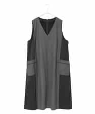 RLPAD27350 HIROKO BIS GRANDE(ヒロコ ビス グランデ) 【大きいサイズ】異素材Vネックジャンパースカート /洗える グレー
