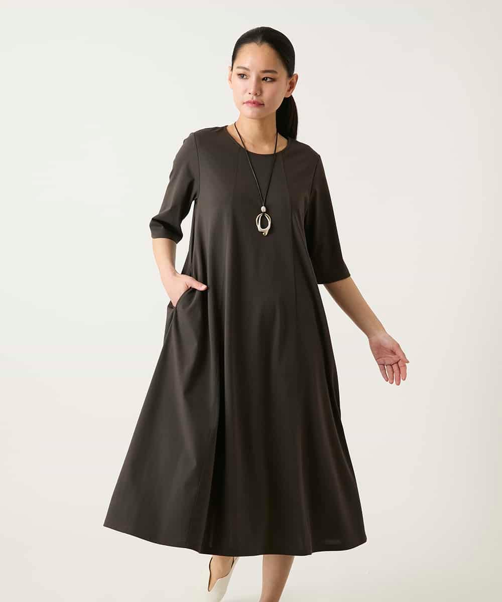 RLPFD37380 HIROKO BIS GRANDE(ヒロコ ビス グランデ) 切り替えフレアジャージーワンピース ブラウン