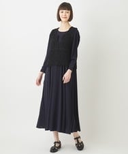 RLPFW35390 HIROKO BIS GRANDE(ヒロコ ビス グランデ) 【大きいサイズ】タックドレープジャージードレス /洗濯機で洗える ネイビー