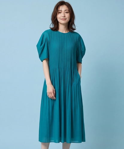 RLPGA02410  【大きいサイズ/接触冷感】ランダムプリーツドレスワンピース /洗える