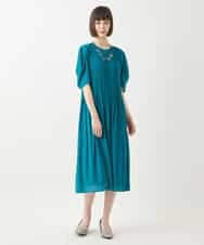 RLPGA02410 HIROKO BIS GRANDE(ヒロコ ビス グランデ) 【大きいサイズ/接触冷感】ランダムプリーツドレスワンピース /洗える グリーン
