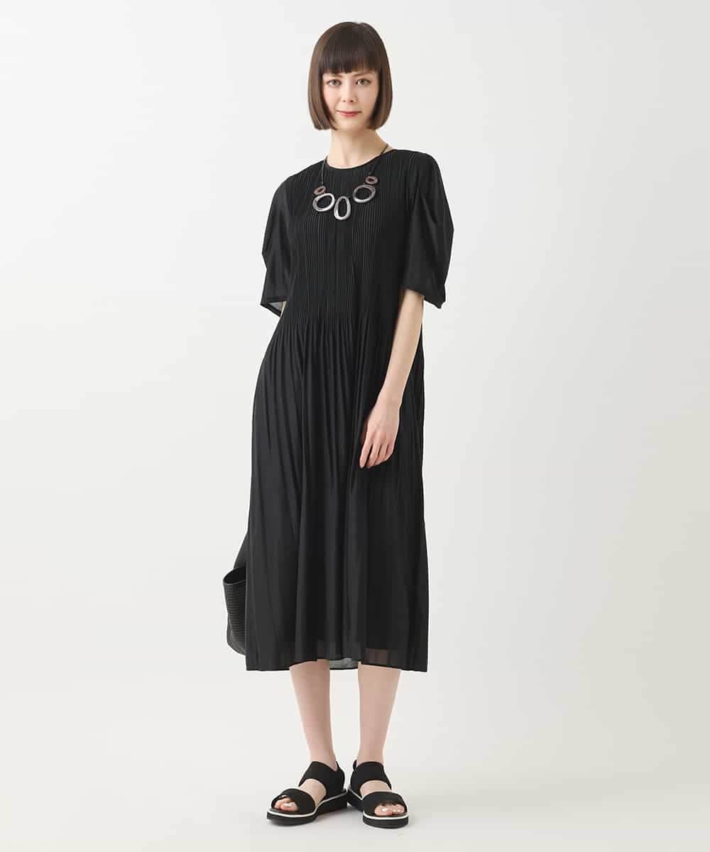 RLPGA02410 HIROKO BIS GRANDE(ヒロコ ビス グランデ) 【大きいサイズ/接触冷感】ランダムプリーツドレスワンピース /洗える グリーン