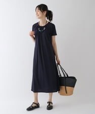 RLPGT31360 HIROKO BIS GRANDE(ヒロコ ビス グランデ) 【洗濯機で洗える】ギャザーアクセントジャージーワンピース ネイビー