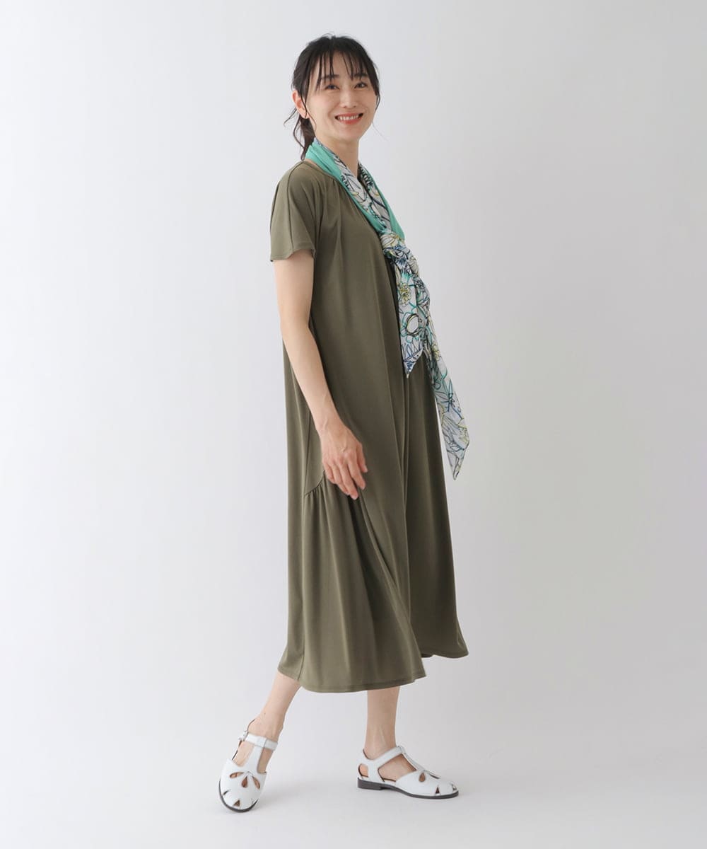 RLPGT31360 HIROKO BIS GRANDE(ヒロコ ビス グランデ) 【洗濯機で洗える】ギャザーアクセントジャージーワンピース ネイビー