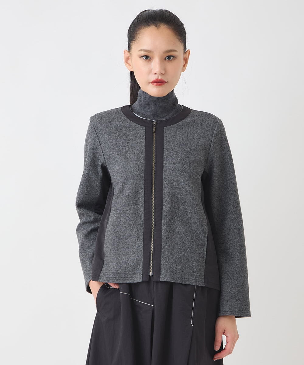 RLTAD25290 HIROKO BIS GRANDE(ヒロコ ビス グランデ) 【大きいサイズ】異素材ノーカラージャケット /洗える グレー