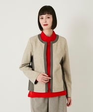 RLTAD25290 HIROKO BIS GRANDE(ヒロコ ビス グランデ) 【大きいサイズ】異素材ノーカラージャケット /洗える グレー