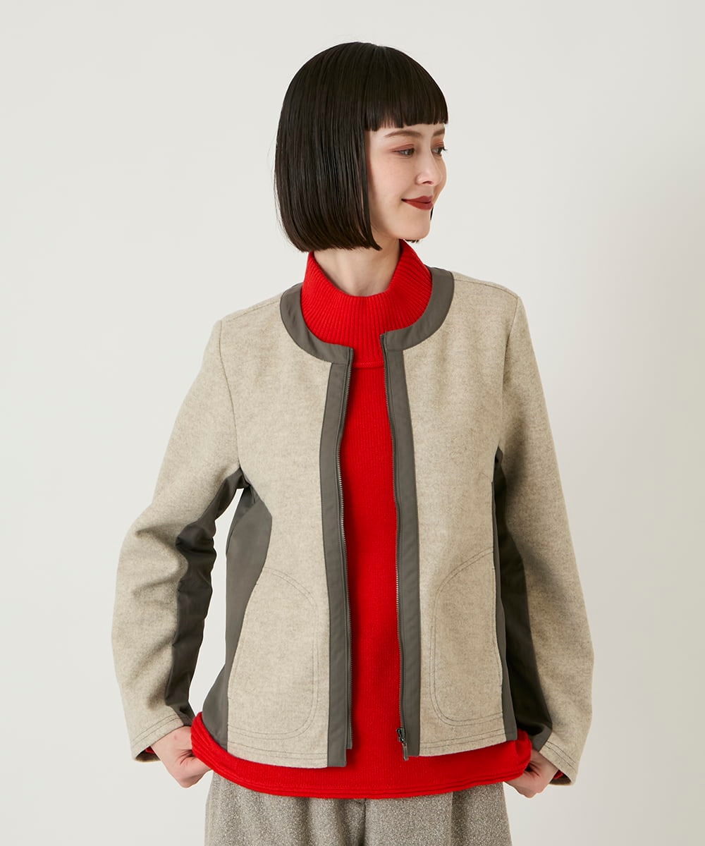 RLTAD25290 HIROKO BIS GRANDE(ヒロコ ビス グランデ) 【大きいサイズ】異素材ノーカラージャケット /洗える グレー