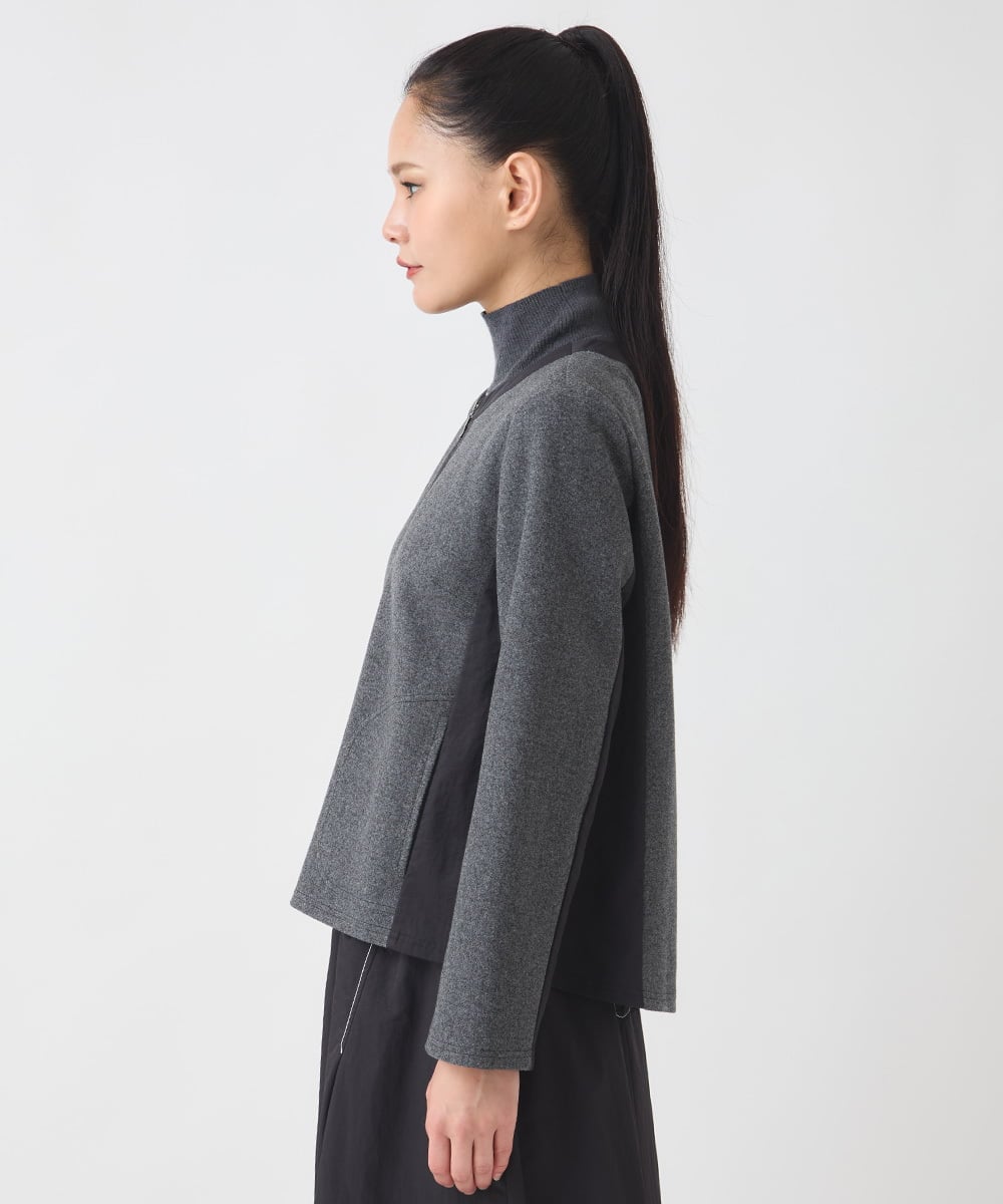 RLTAD25290 HIROKO BIS GRANDE(ヒロコ ビス グランデ) 【大きいサイズ】異素材ノーカラージャケット /洗える グレー