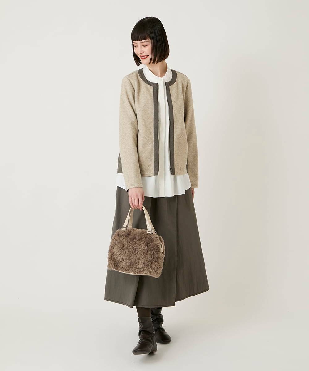 RLTAD25290 HIROKO BIS GRANDE(ヒロコ ビス グランデ) 【大きいサイズ】異素材ノーカラージャケット /洗える グレー