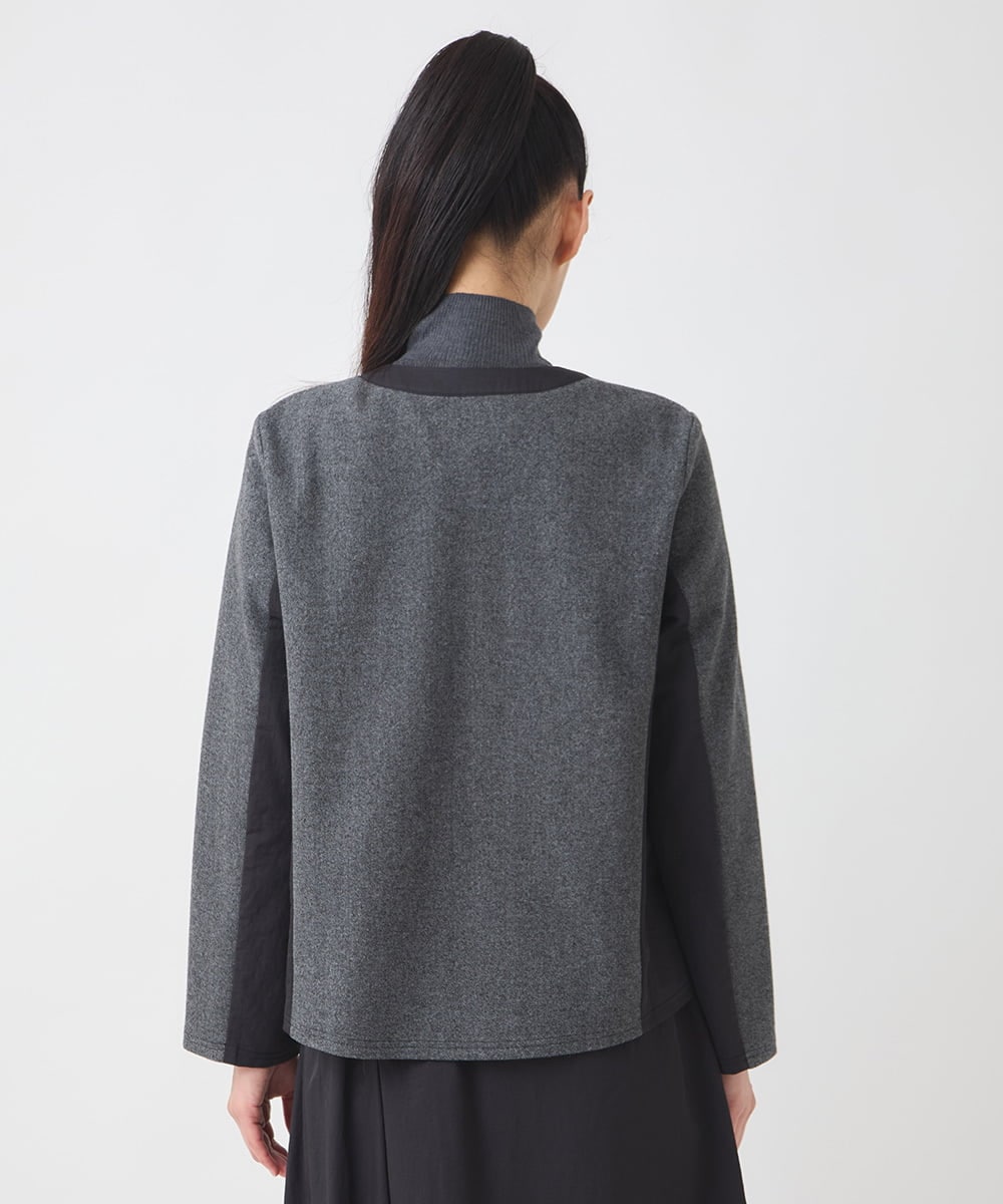 RLTAD25290 HIROKO BIS GRANDE(ヒロコ ビス グランデ) 【大きいサイズ】異素材ノーカラージャケット /洗える グレー