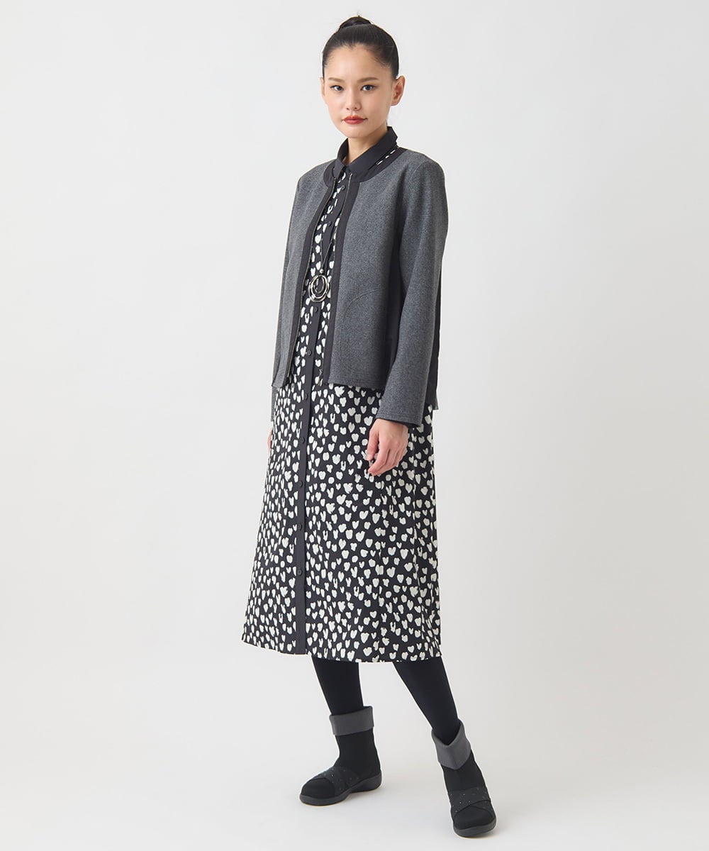 RLTAD25290 HIROKO BIS GRANDE(ヒロコ ビス グランデ) 【大きいサイズ】異素材ノーカラージャケット /洗える グレー