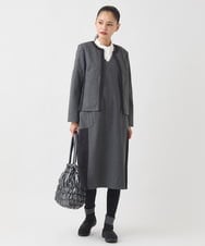 RLTAD25290 HIROKO BIS GRANDE(ヒロコ ビス グランデ) 【大きいサイズ】異素材ノーカラージャケット /洗える グレー