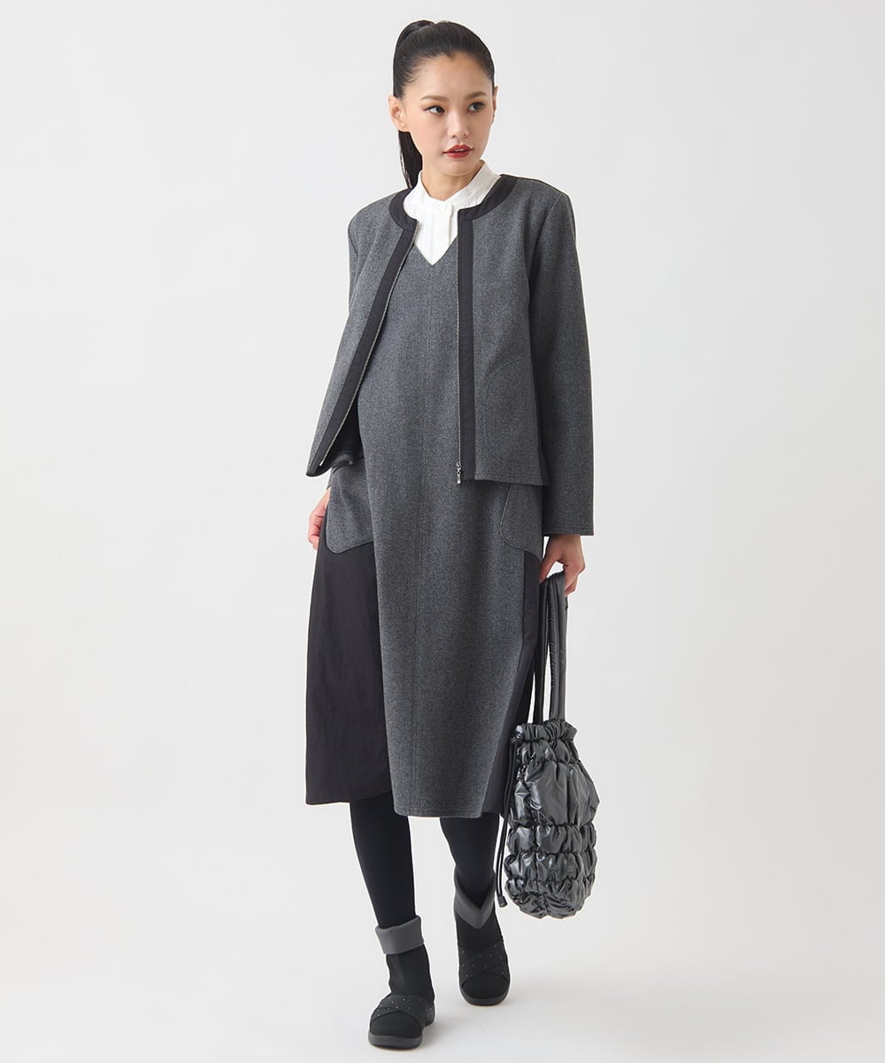 RLTAD25290 HIROKO BIS GRANDE(ヒロコ ビス グランデ) 【大きいサイズ】異素材ノーカラージャケット /洗える グレー