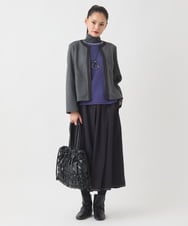 RLTAD25290 HIROKO BIS GRANDE(ヒロコ ビス グランデ) 【大きいサイズ】異素材ノーカラージャケット /洗える グレー