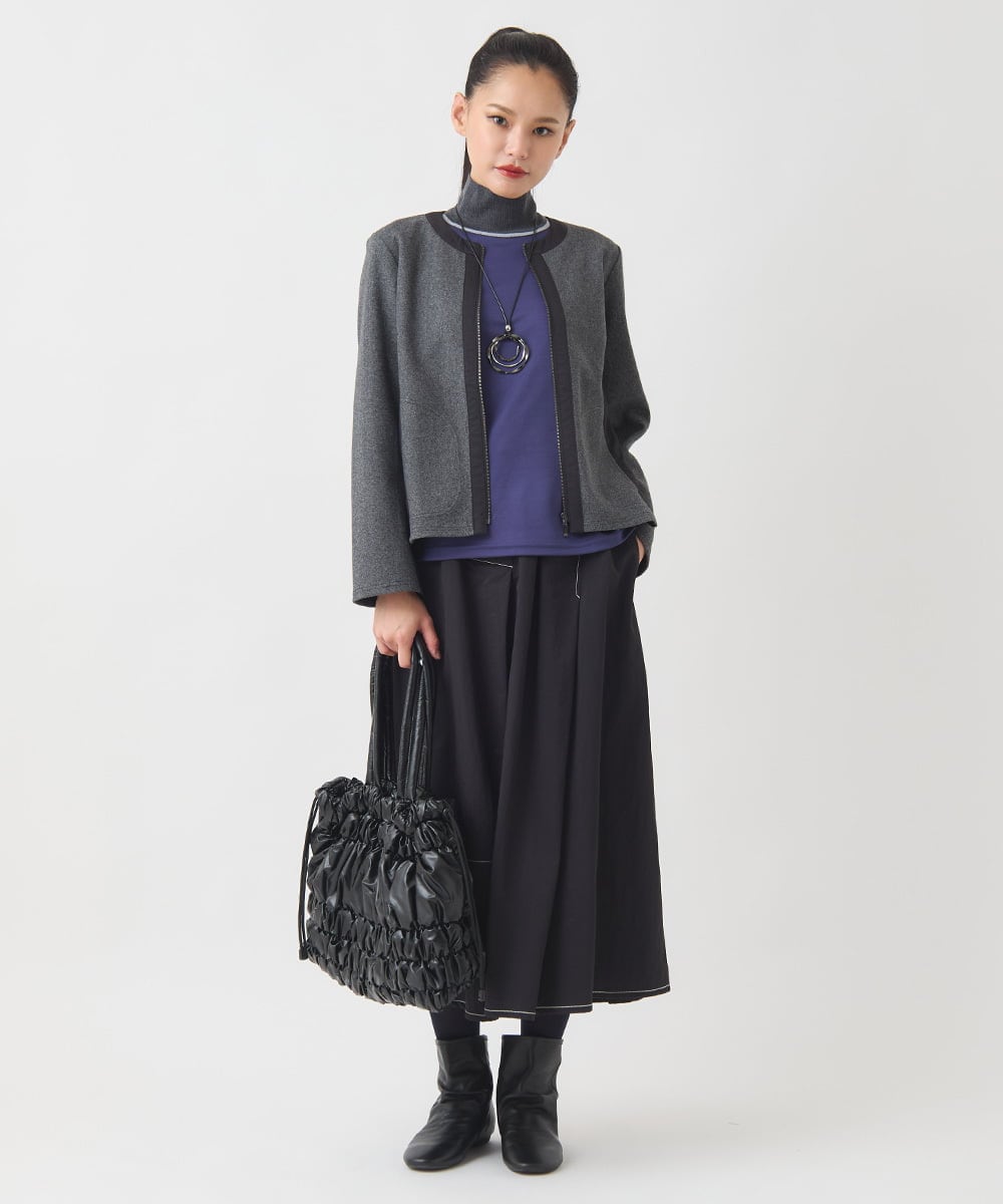 RLTAD25290 HIROKO BIS GRANDE(ヒロコ ビス グランデ) 【大きいサイズ】異素材ノーカラージャケット /洗える グレー