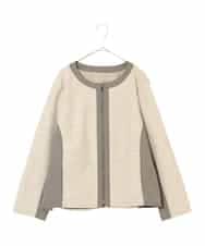 RLTAD25290 HIROKO BIS GRANDE(ヒロコ ビス グランデ) 【大きいサイズ】異素材ノーカラージャケット /洗える ベージュ