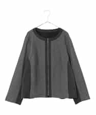 RLTAD25290 HIROKO BIS GRANDE(ヒロコ ビス グランデ) 【大きいサイズ】異素材ノーカラージャケット /洗える グレー