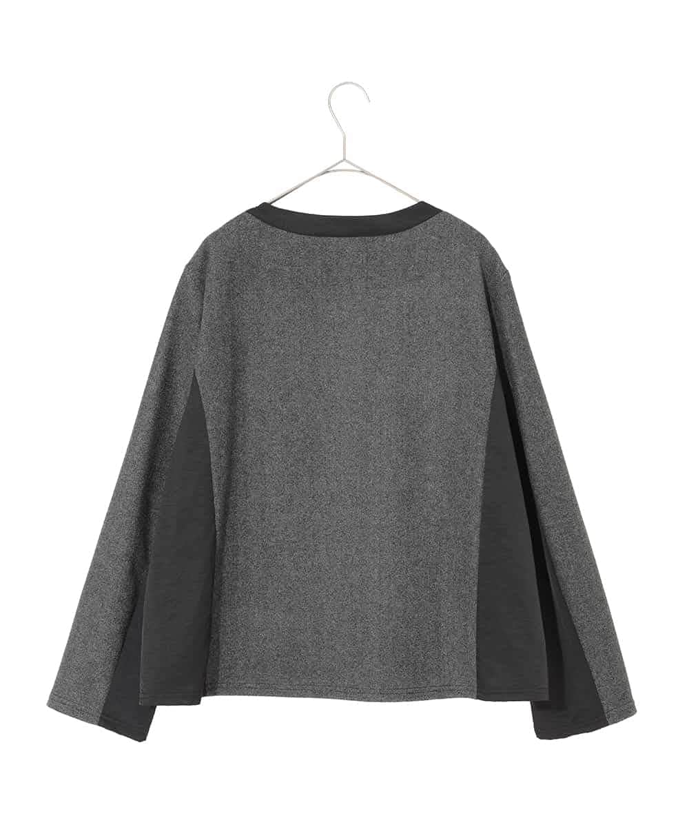 RLTAD25290 HIROKO BIS GRANDE(ヒロコ ビス グランデ) 【大きいサイズ】異素材ノーカラージャケット /洗える グレー