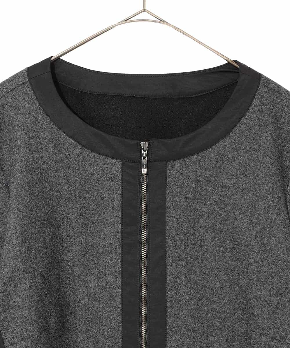 RLTAD25290 HIROKO BIS GRANDE(ヒロコ ビス グランデ) 【大きいサイズ】異素材ノーカラージャケット /洗える グレー