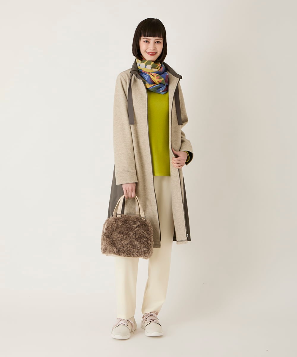 RLTAD26380 HIROKO BIS GRANDE(ヒロコ ビス グランデ) 【大きいサイズ】異素材スタンドカラーロングコート /洗える グレー