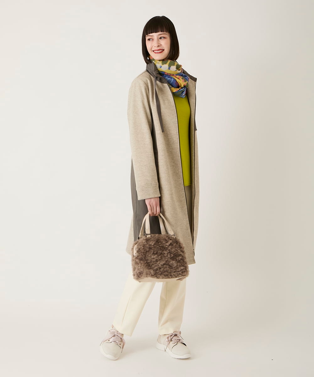 RLTAD26380 HIROKO BIS GRANDE(ヒロコ ビス グランデ) 【大きいサイズ】異素材スタンドカラーロングコート /洗える グレー