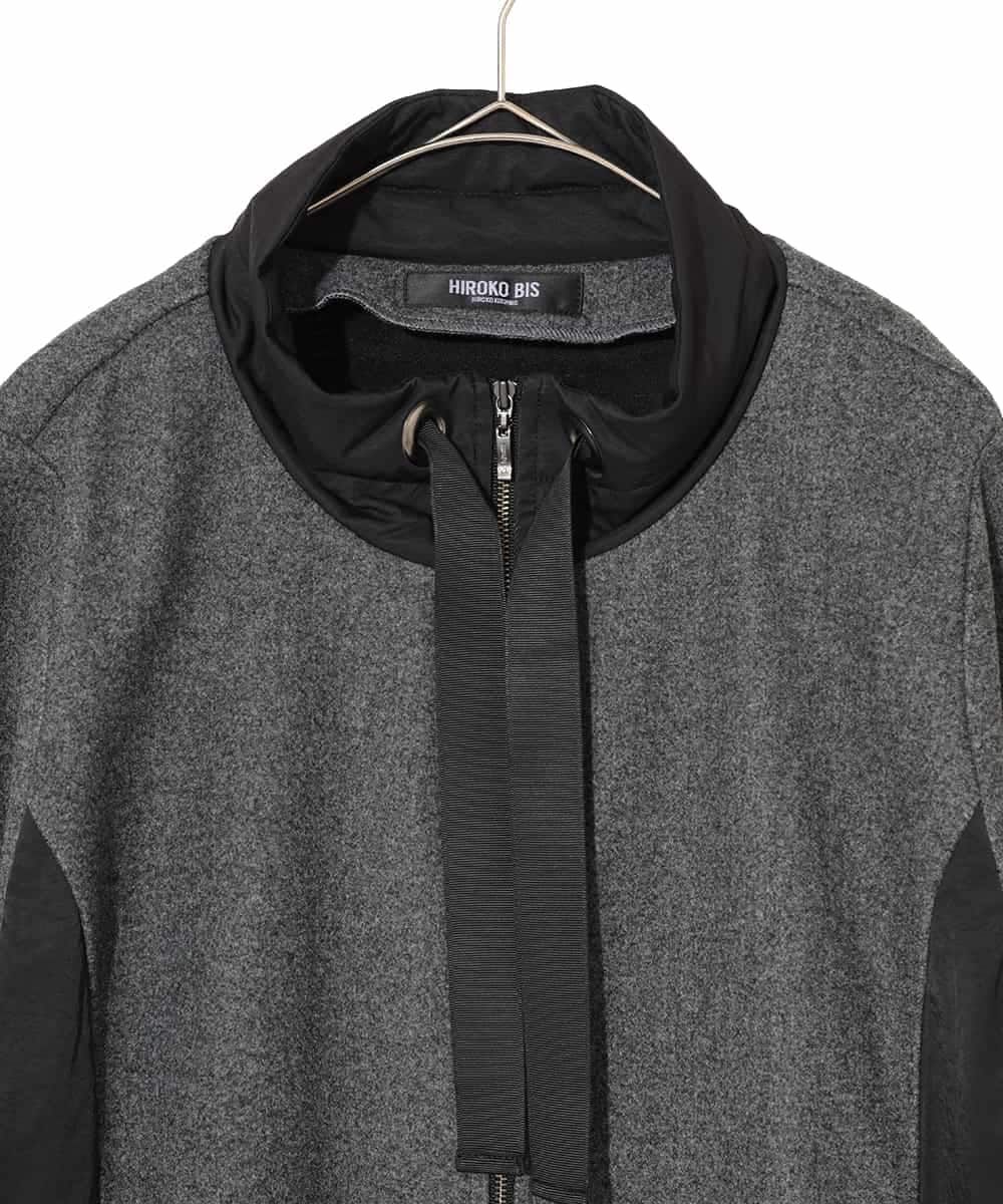 RLTAD26380 HIROKO BIS GRANDE(ヒロコ ビス グランデ) 【大きいサイズ】異素材スタンドカラーロングコート /洗える グレー