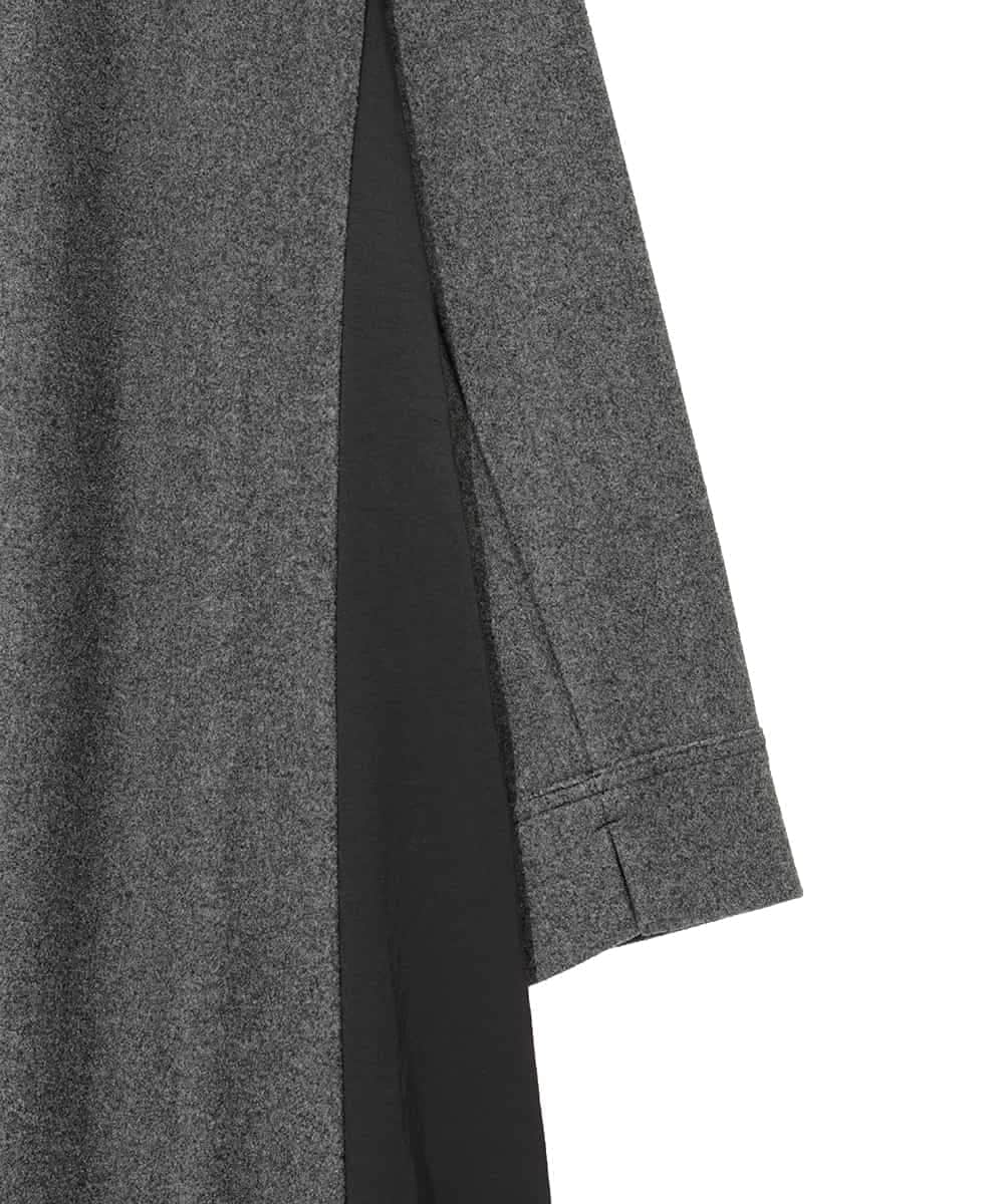 RLTAD26380 HIROKO BIS GRANDE(ヒロコ ビス グランデ) 【大きいサイズ】異素材スタンドカラーロングコート /洗える グレー