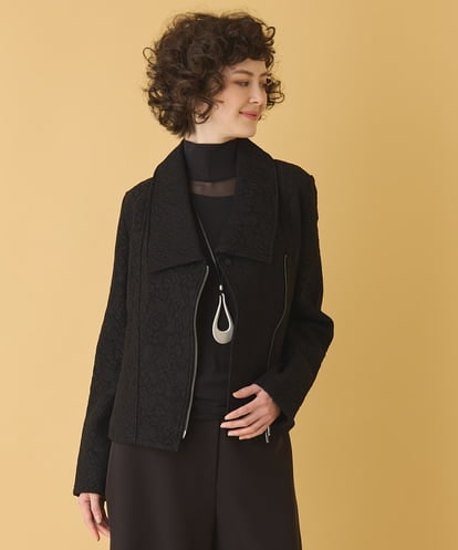 RLTAX10450 HIROKO BIS GRANDE 【洗える】レースボンディングライダース風ジャケット