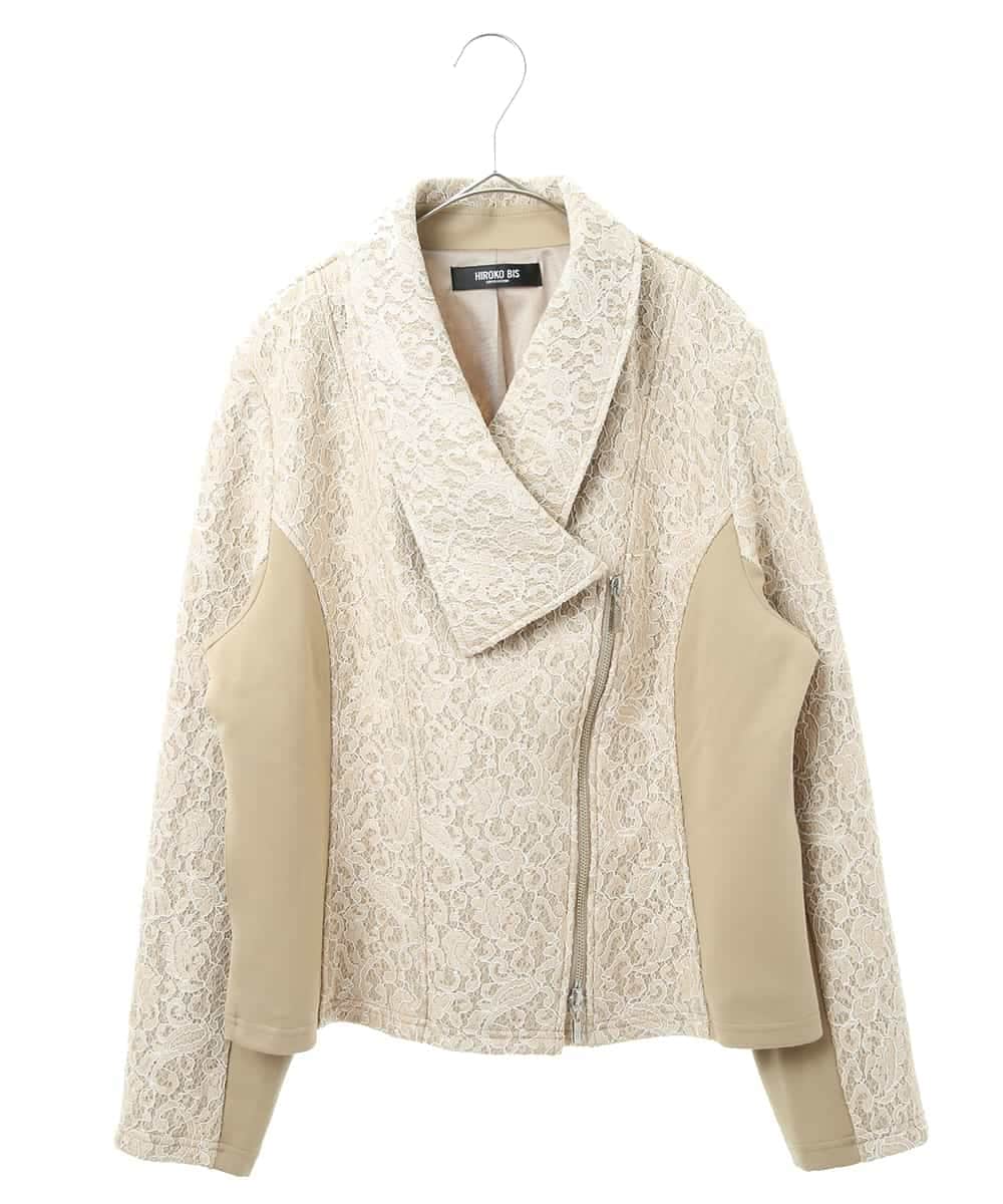 RLTAX10450 HIROKO BIS GRANDE(ヒロコ ビス グランデ) 【洗える】レースボンディングライダース風ジャケット ベージュ