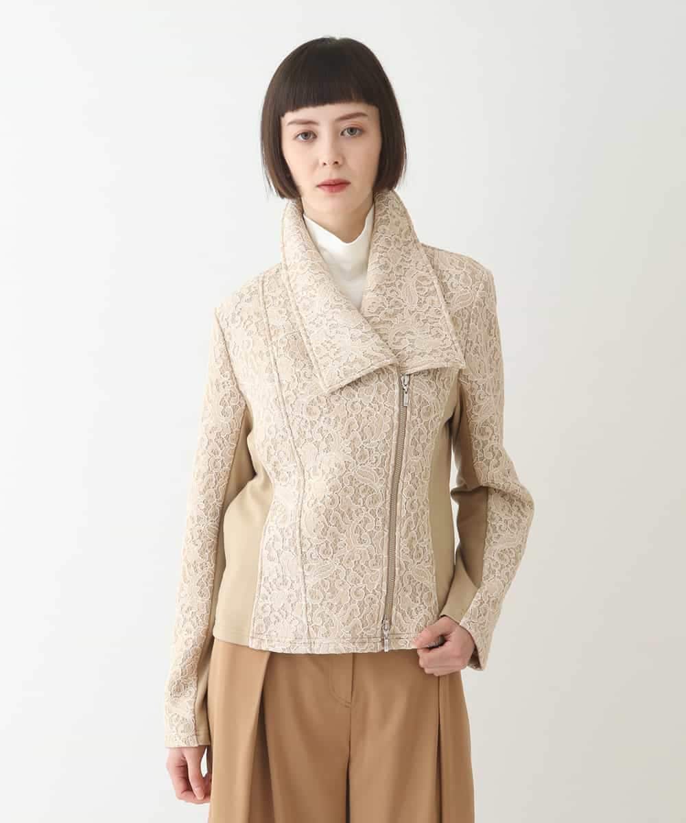 RLTAX10450 HIROKO BIS GRANDE(ヒロコ ビス グランデ) 【洗える】レースボンディングライダース風ジャケット ベージュ