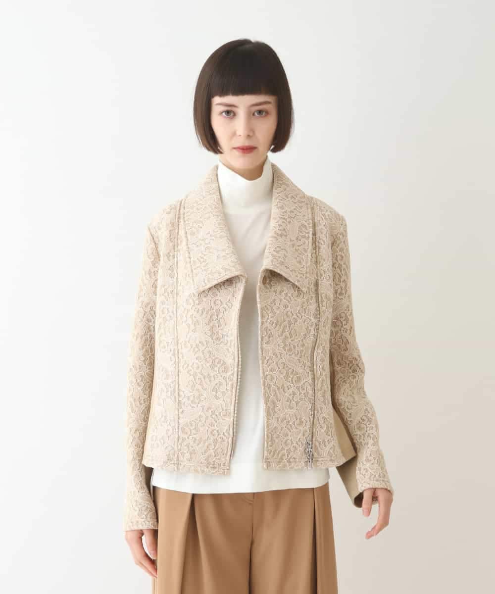 RLTAX10450 HIROKO BIS GRANDE(ヒロコ ビス グランデ) 【洗える】レースボンディングライダース風ジャケット ベージュ