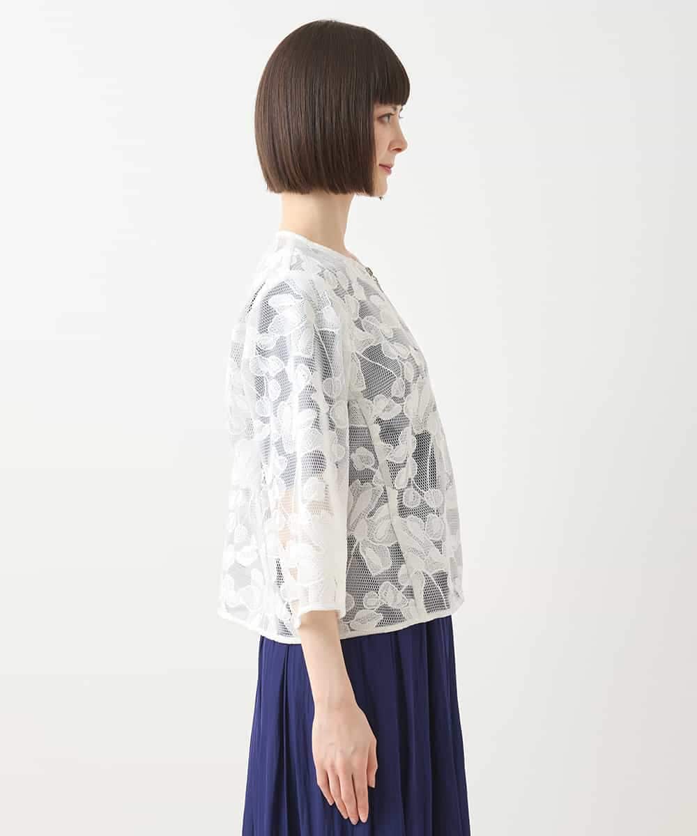 RLTHA01350 HIROKO BIS GRANDE(ヒロコ ビス グランデ) 【先行予約/大きいサイズ】ダブルメッシュフラワー刺繍ジャケット ホワイト