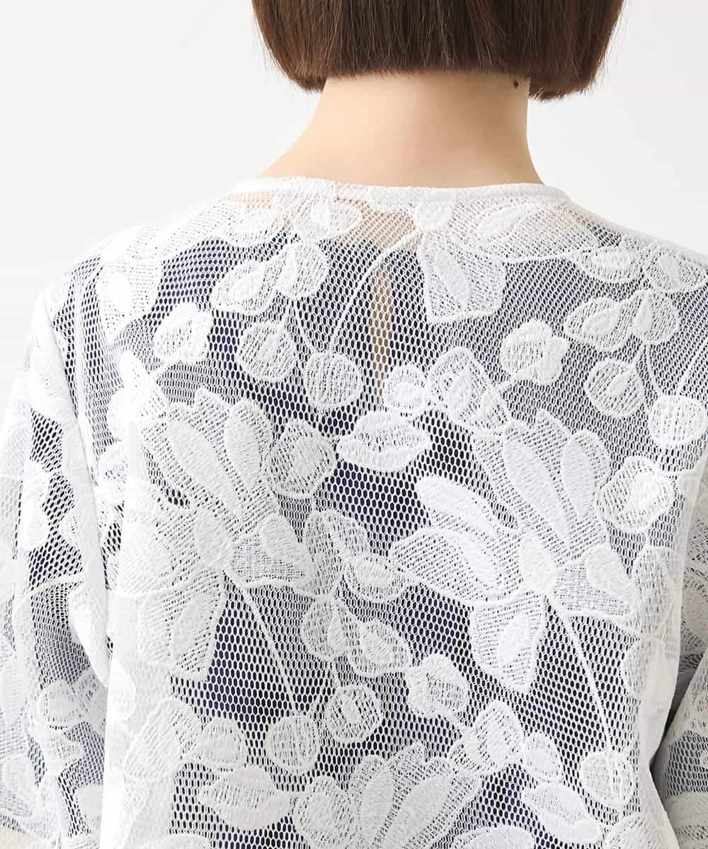 RLTHA01350 HIROKO BIS GRANDE(ヒロコ ビス グランデ) 【先行予約/大きいサイズ】ダブルメッシュフラワー刺繍ジャケット ホワイト