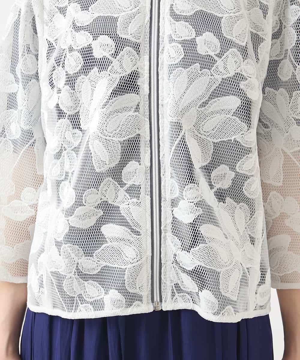 RLTHA01350 HIROKO BIS GRANDE(ヒロコ ビス グランデ) 【先行予約/大きいサイズ】ダブルメッシュフラワー刺繍ジャケット ホワイト