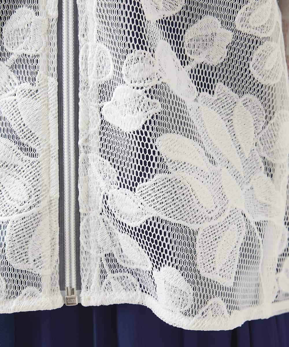 RLTHA01350 HIROKO BIS GRANDE(ヒロコ ビス グランデ) 【先行予約/大きいサイズ】ダブルメッシュフラワー刺繍ジャケット ホワイト