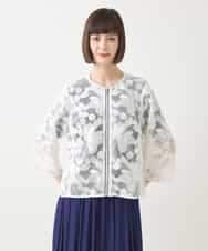 RLTHA01350 HIROKO BIS GRANDE(ヒロコ ビス グランデ) 【先行予約/大きいサイズ】ダブルメッシュフラワー刺繍ジャケット ホワイト
