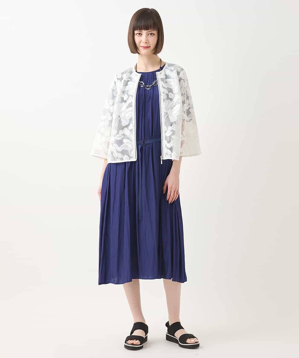 RLTHA01350 HIROKO BIS GRANDE(ヒロコ ビス グランデ) 【先行予約/大きいサイズ】ダブルメッシュフラワー刺繍ジャケット ホワイト