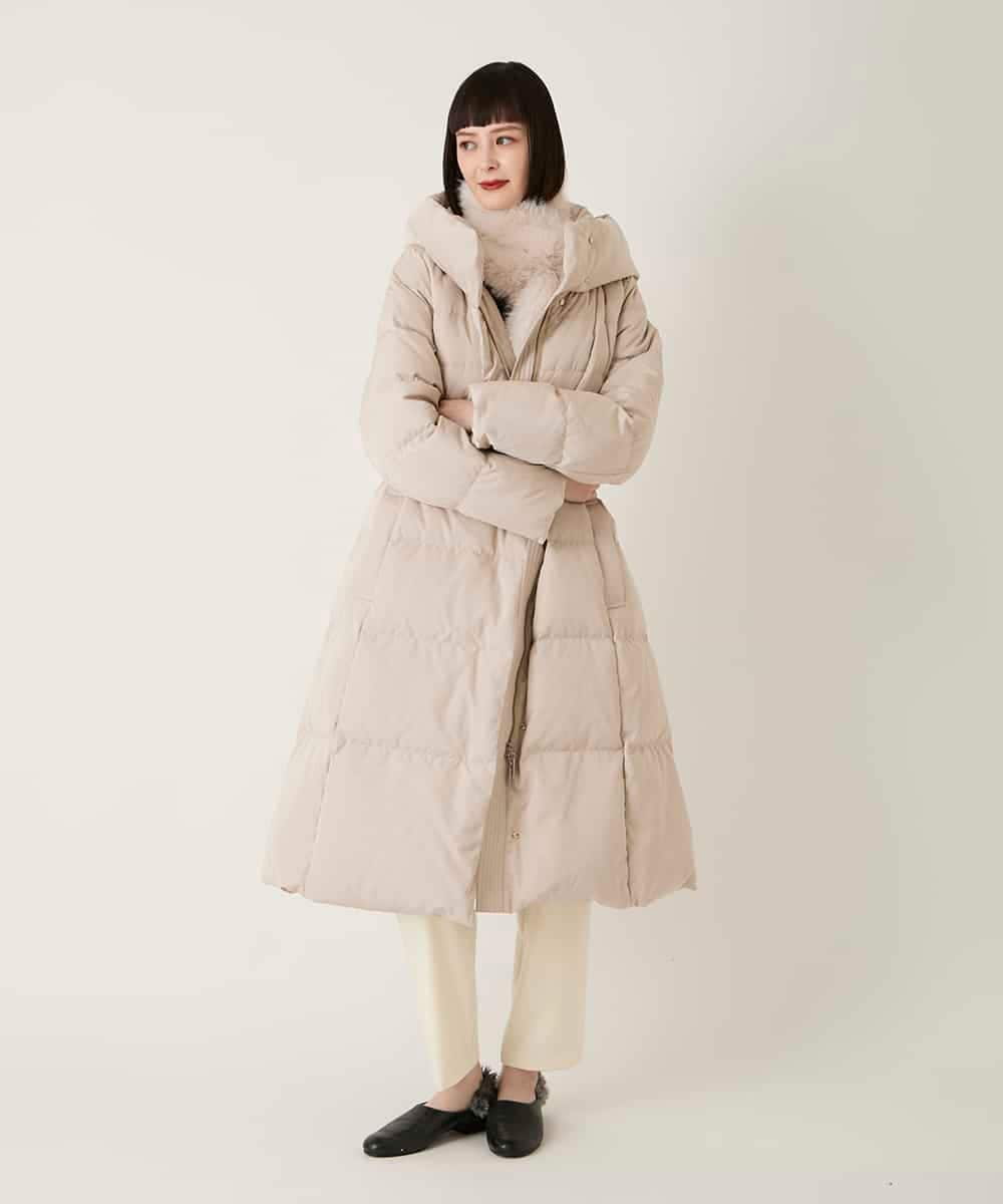 RLUAD56650 HIROKO BIS GRANDE(ヒロコ ビス グランデ) ロング丈フーディーダウンコート ベージュ